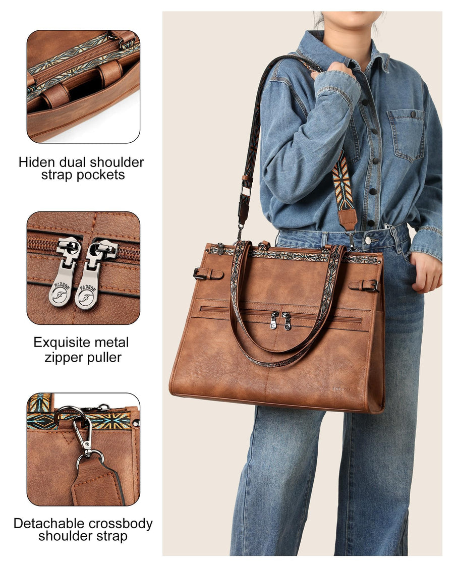 FADEON Laptop Bag for Women Designer PU Leather Large Tote Bags Packpack Purses with 15.6 Laptop Compartment Shoulder Handbag