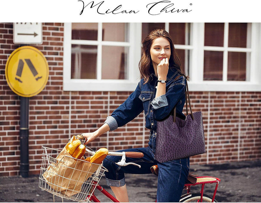 Tote Bag for Women with Zipper Large Ostrich Vegan Leather Shoulder Purses and Handbags