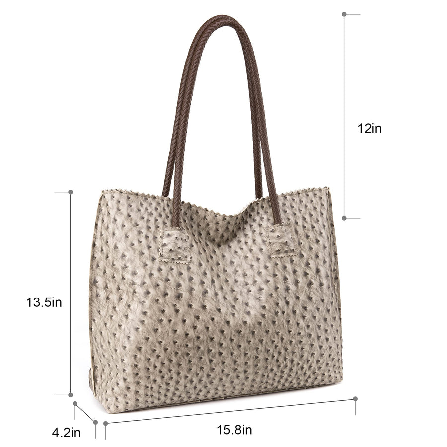 Tote Bag for Women with Zipper Large Ostrich Vegan Leather Shoulder Purses and Handbags