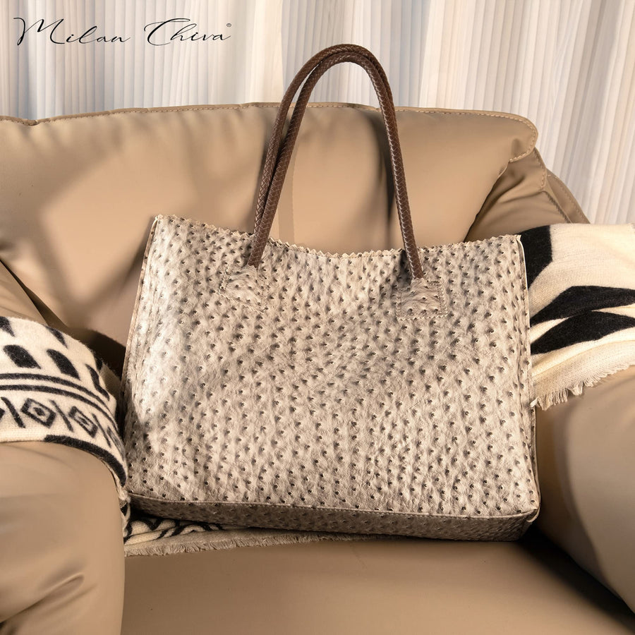 Tote Bag for Women with Zipper Large Ostrich Vegan Leather Shoulder Purses and Handbags