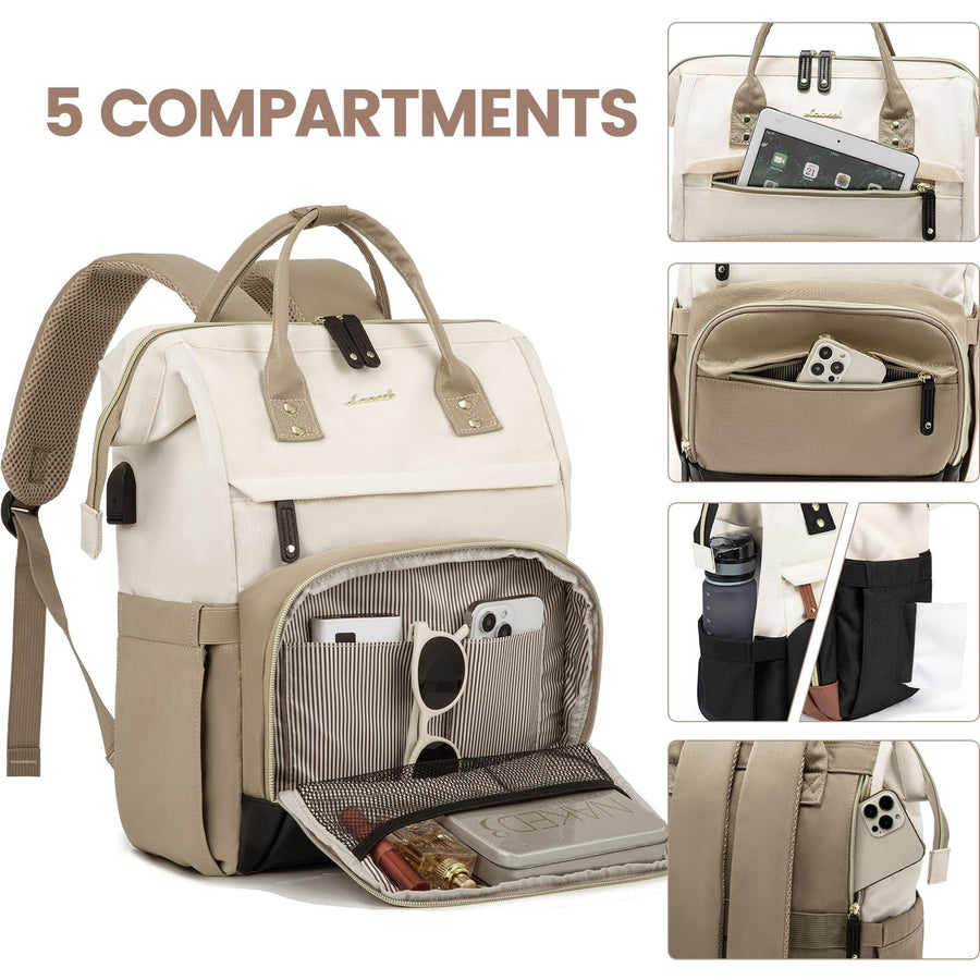 Laptop Backpack for Women, 15.6 Inch Work Business Backpacks Purse with USB Port, Large Capacity Nurse Bag College Bookbag for School, Waterproof Casual Daypack for Travel