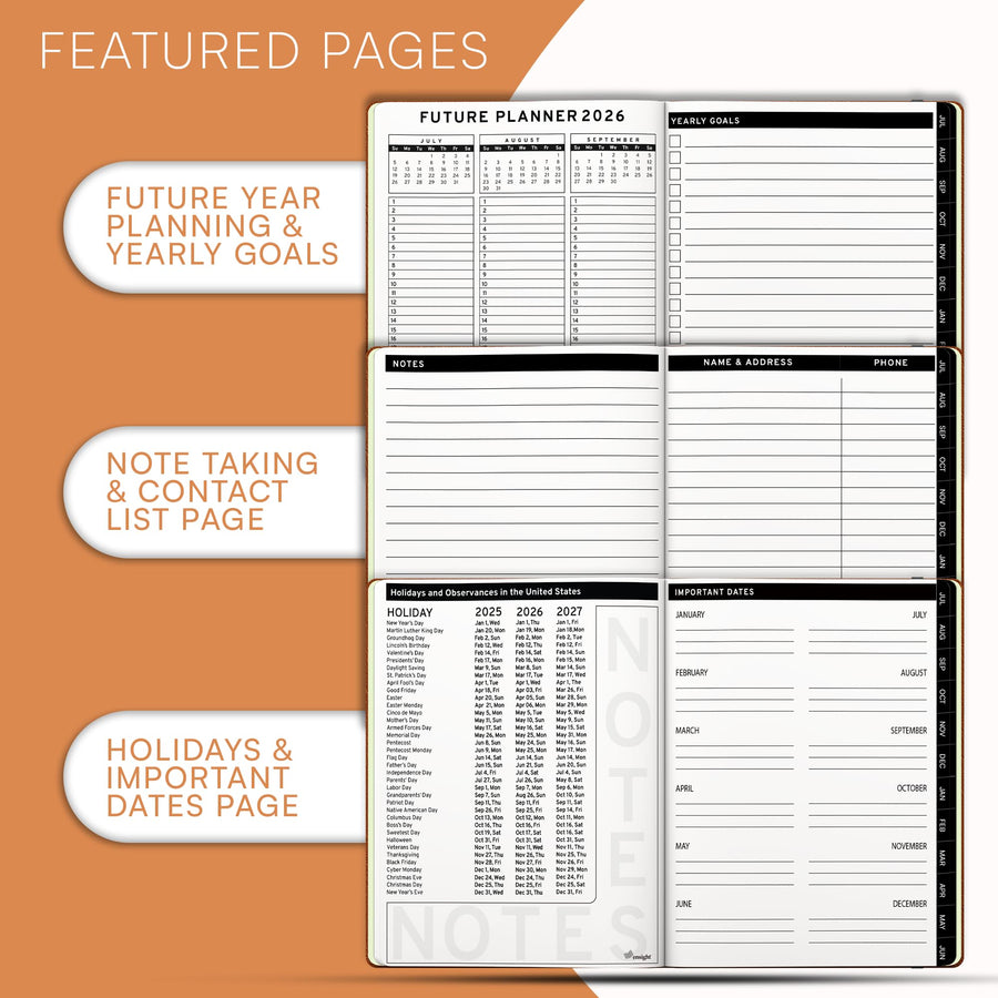 Ensight 2025-2026 HARDCOVER Leather Planner Weekly & Monthly - 8.5x11 Inches - Academic Planner Business Personal or Student - Pen Holder, Thick Paper, July 2025 - June 2026 (Brown)
