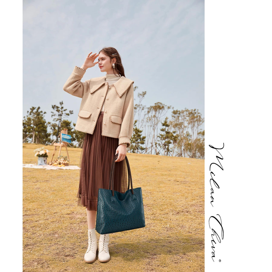 Tote Bag for Women with Zipper Large Ostrich Vegan Leather Shoulder Purses and Handbags