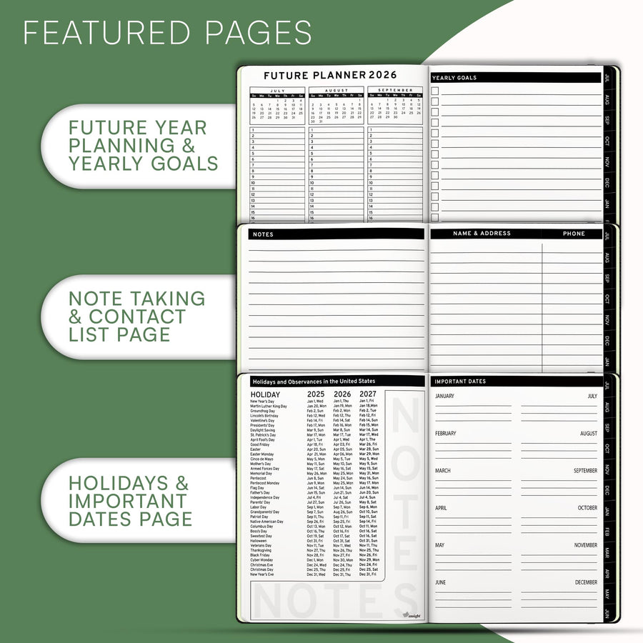 Ensight 2025-2026 HARDCOVER Leather Planner Weekly & Monthly - 8.5x11 Inches - Academic Planner Business Personal or Student - Pen Holder, Thick Paper, July 2025 - June 2026 (Brown)