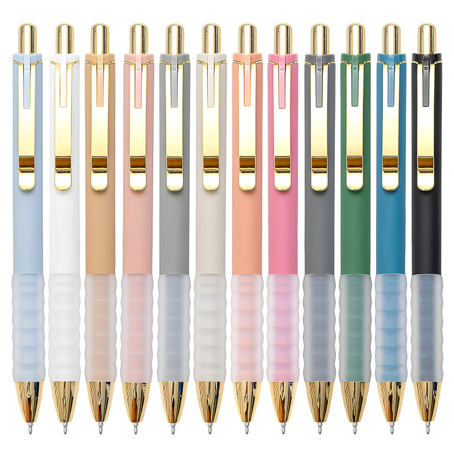 Ballpoint Pens Black Medium Point 1mm Pen with Super Soft Grip Ball Point Pen for Men Women Retractable Pens (gold-12 pcs)