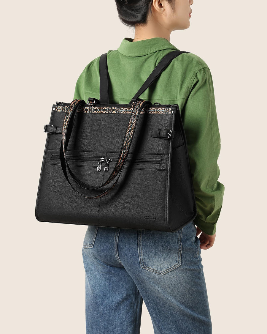 FADEON Laptop Bag for Women Designer PU Leather Large Tote Bags Packpack Purses with 15.6 Laptop Compartment Shoulder Handbag
