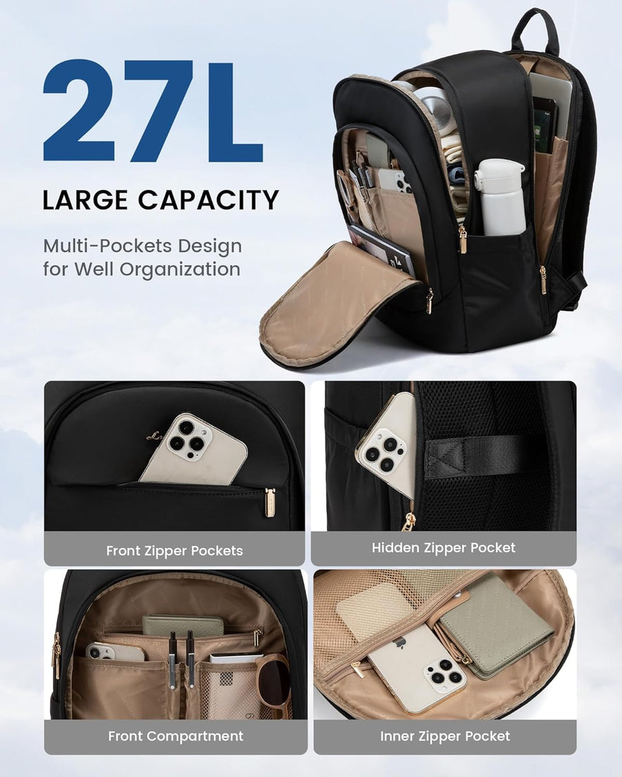 Laptop Backpack for Women, 15.6 Inch Work Backpack Purse, Large Capacity Stylish Daypack, Business Computer Bag, Travel Backpack for College, Black