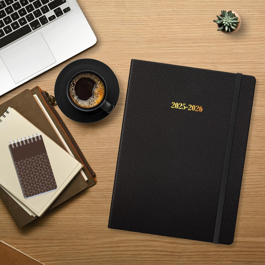 Ensight 2025-2026 HARDCOVER Leather Planner Weekly & Monthly - 8.5x11 Inches - Academic Planner Business Personal or Student - Pen Holder, Thick Paper, July 2025 - June 2026 (Brown)
