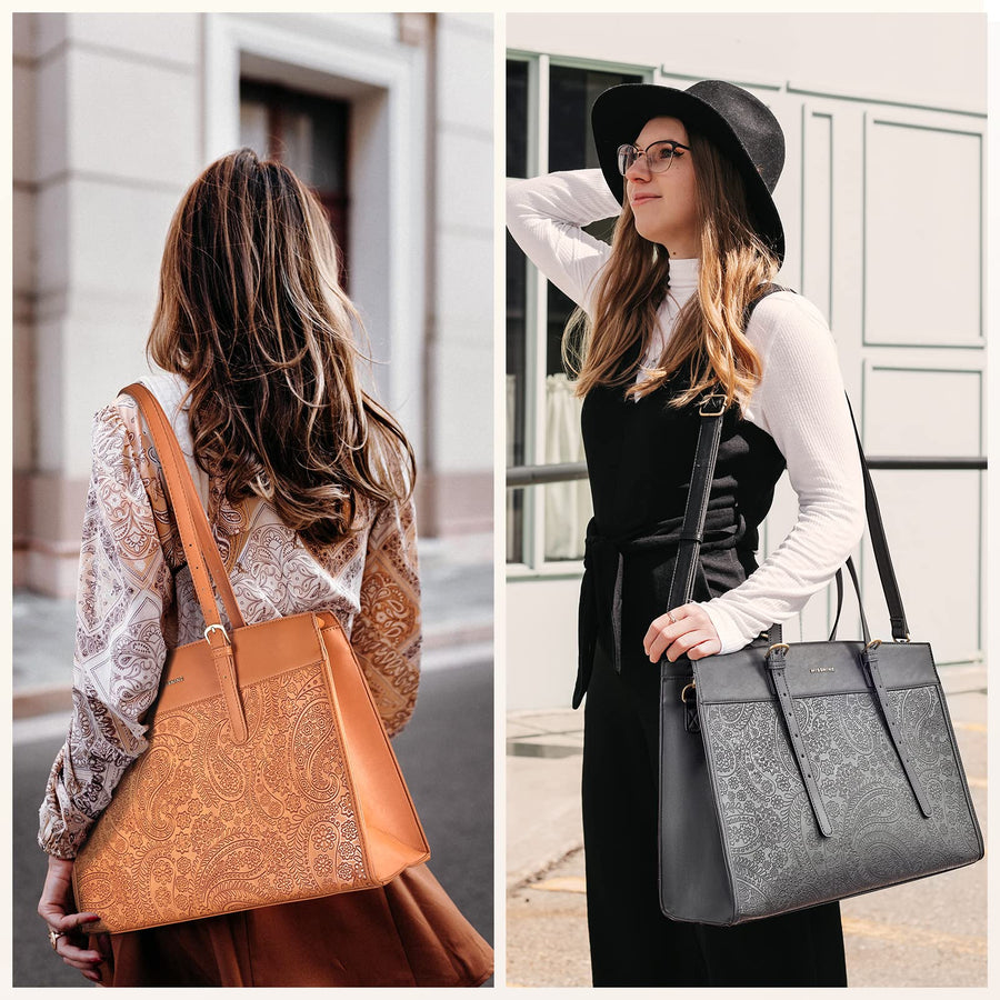Laptop Tote Bag for Women 15.6 Inch Leather Work Bags Teacher Computer Purse Briefcase Handbag for Office, Travel