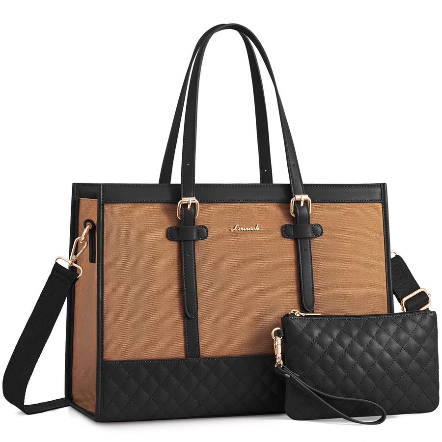 Laptop Bag for Women 15.6 inch Canvas Laptop Tote Bag, Large Capacity Work Bag with Clutch Purse, Computer Bag Office Business Briefcase, Casual Handbag for Travel College Teacher School