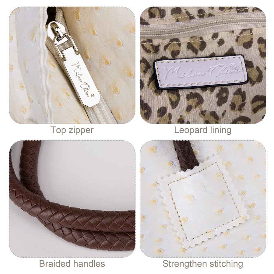 Tote Bag for Women with Zipper Large Ostrich Vegan Leather Shoulder Purses and Handbags