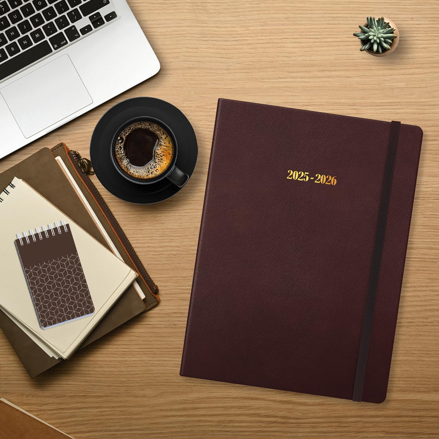 Ensight 2025-2026 HARDCOVER Leather Planner Weekly & Monthly - 8.5x11 Inches - Academic Planner Business Personal or Student - Pen Holder, Thick Paper, July 2025 - June 2026 (Brown)
