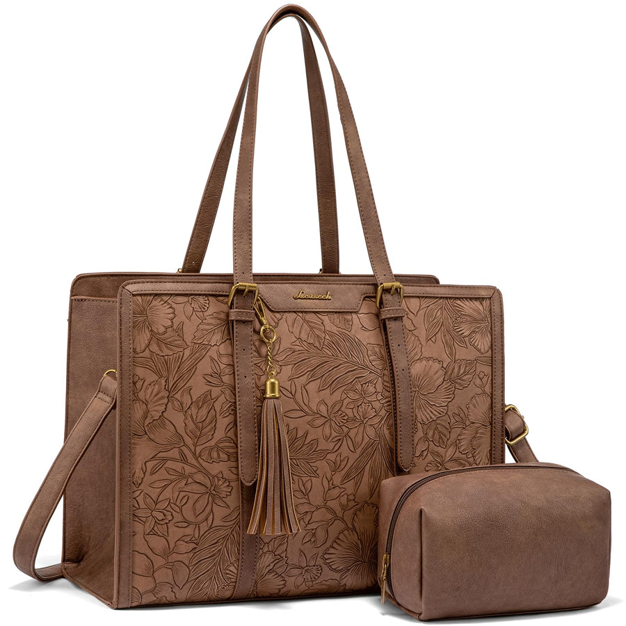 15.6-inch Canvas Laptop Tote with Clutch for Women - Lightweight, Large Capacity for Work, Travel, School