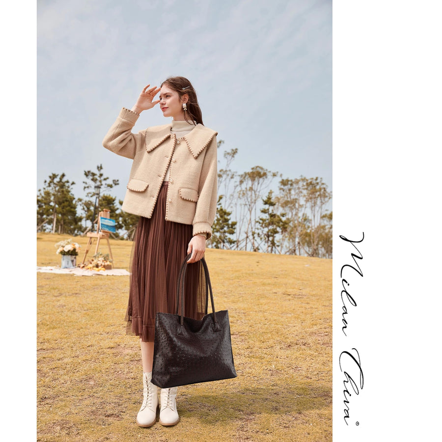 Tote Bag for Women with Zipper Large Ostrich Vegan Leather Shoulder Purses and Handbags