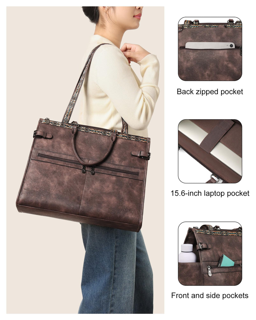 FADEON Laptop Bag for Women Designer PU Leather Large Tote Bags Packpack Purses with 15.6 Laptop Compartment Shoulder Handbag