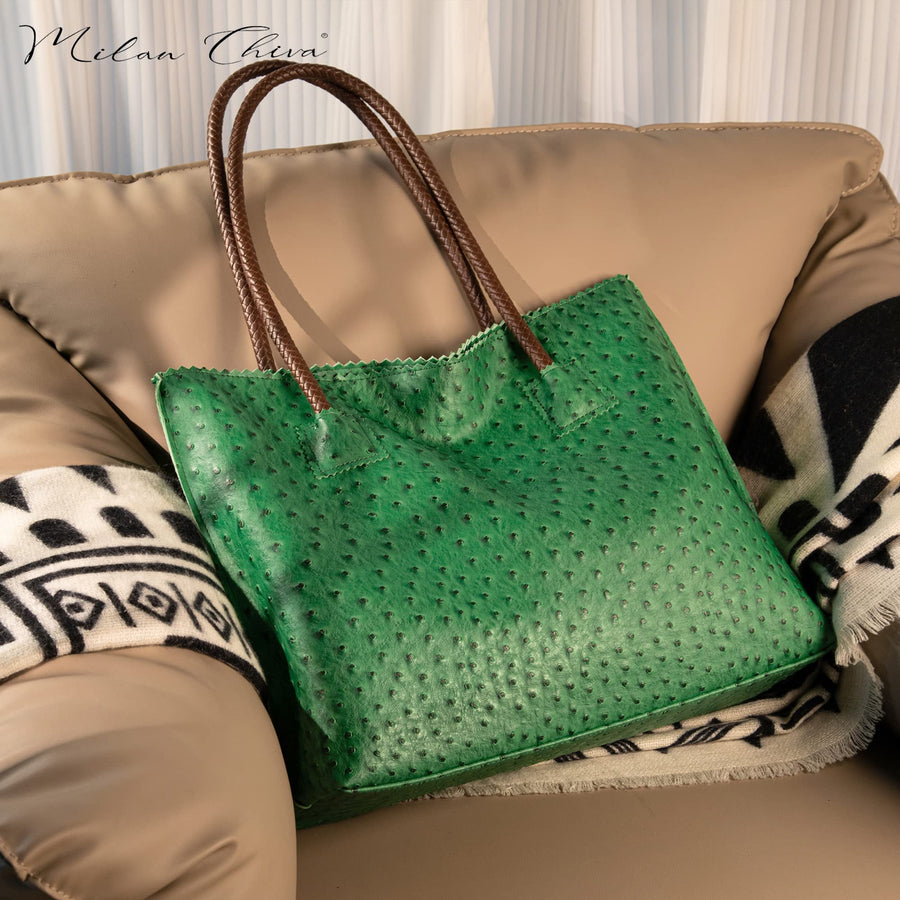 Tote Bag for Women with Zipper Large Ostrich Vegan Leather Shoulder Purses and Handbags