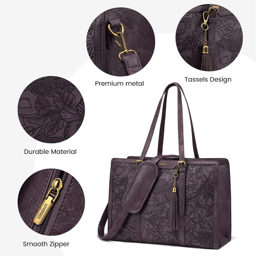 15.6-inch Canvas Laptop Tote with Clutch for Women - Lightweight, Large Capacity for Work, Travel, School