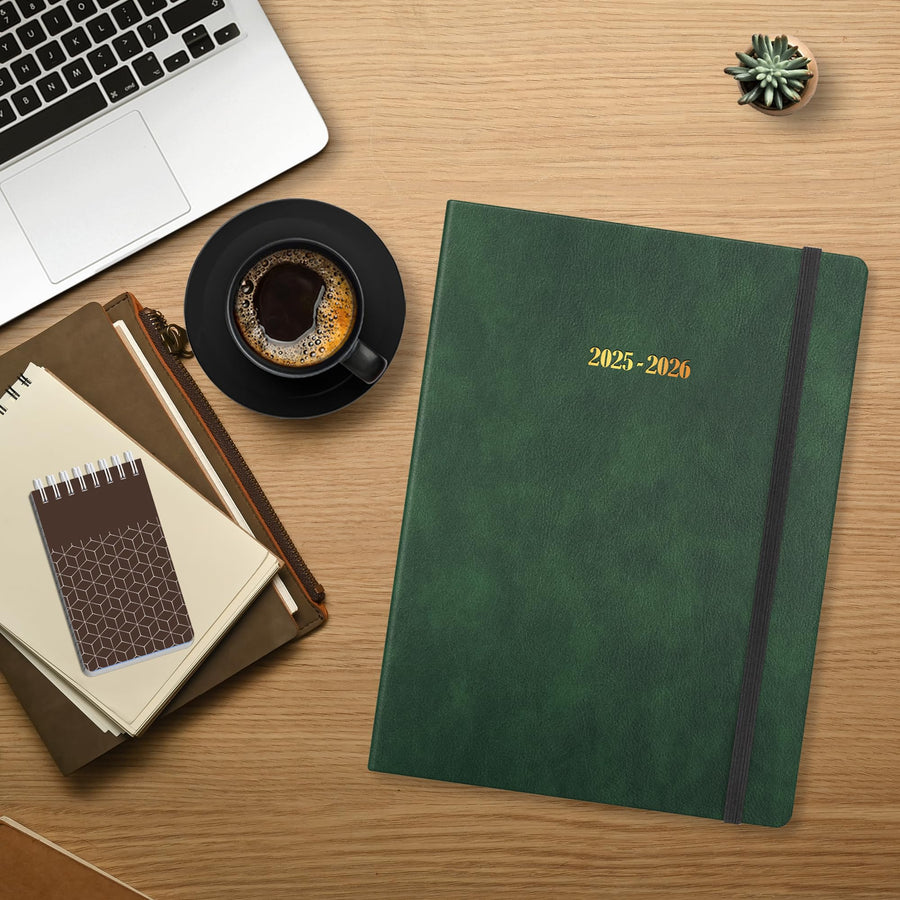 Ensight 2025-2026 HARDCOVER Leather Planner Weekly & Monthly - 8.5x11 Inches - Academic Planner Business Personal or Student - Pen Holder, Thick Paper, July 2025 - June 2026 (Brown)