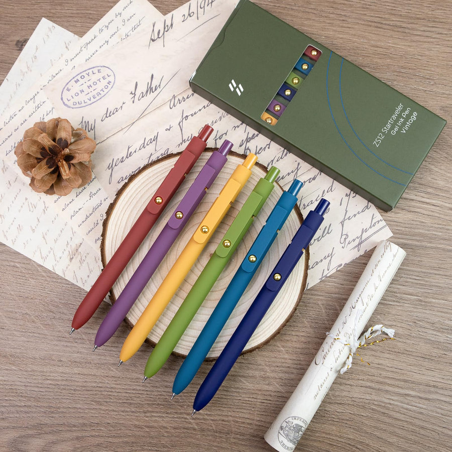 Colorful Pens, 6 Pcs Colored Pens Fine Point Smooth Writing Pen, 0.5mm Colored Ink Gel Pen for Journaling Note Taking Writing, Office School Supplies Gifts for Women (6 Pcs Gold Vintage)