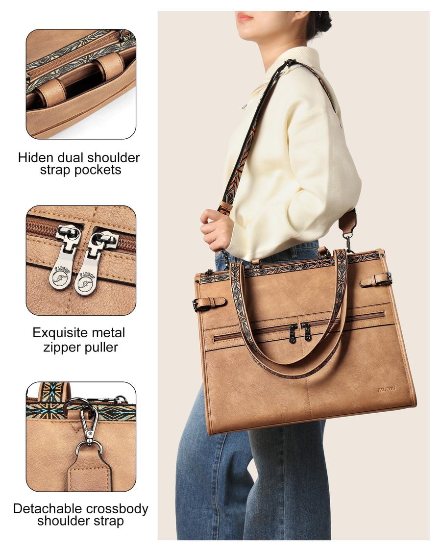 FADEON Laptop Bag for Women Designer PU Leather Large Tote Bags Packpack Purses with 15.6 Laptop Compartment Shoulder Handbag