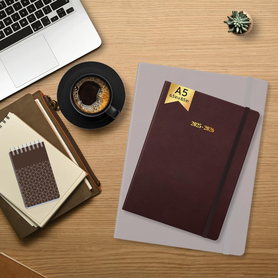 Ensight 2025-2026 HARDCOVER Leather Planner Weekly & Monthly - 8.5x11 Inches - Academic Planner Business Personal or Student - Pen Holder, Thick Paper, July 2025 - June 2026 (Brown)