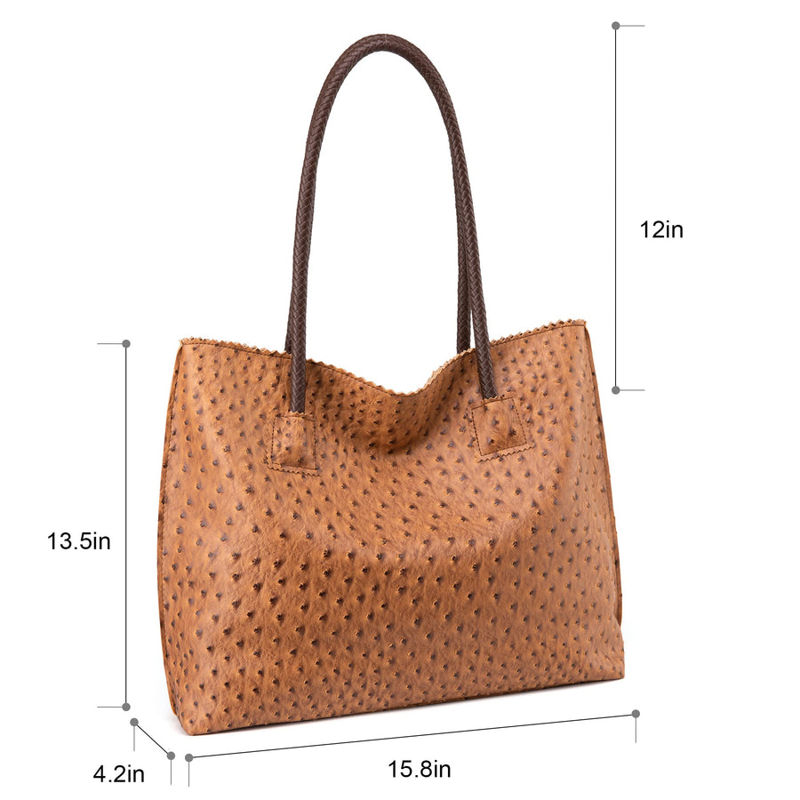 Tote Bag for Women with Zipper Large Ostrich Vegan Leather Shoulder Purses and Handbags