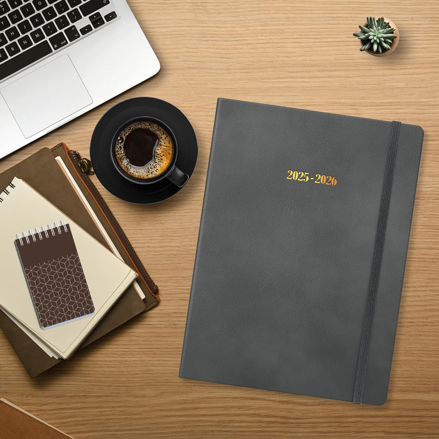 Ensight 2025-2026 HARDCOVER Leather Planner Weekly & Monthly - 8.5x11 Inches - Academic Planner Business Personal or Student - Pen Holder, Thick Paper, July 2025 - June 2026 (Brown)