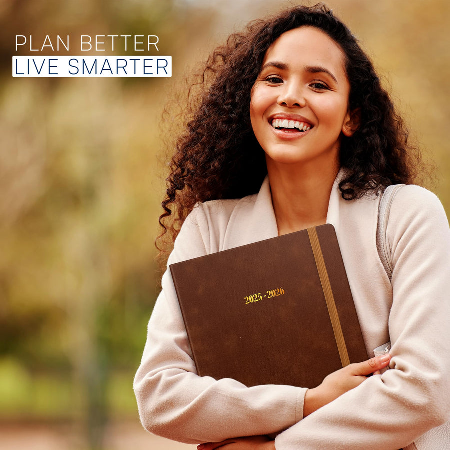 Ensight 2025-2026 HARDCOVER Leather Planner Weekly & Monthly - 8.5x11 Inches - Academic Planner Business Personal or Student - Pen Holder, Thick Paper, July 2025 - June 2026 (Brown)