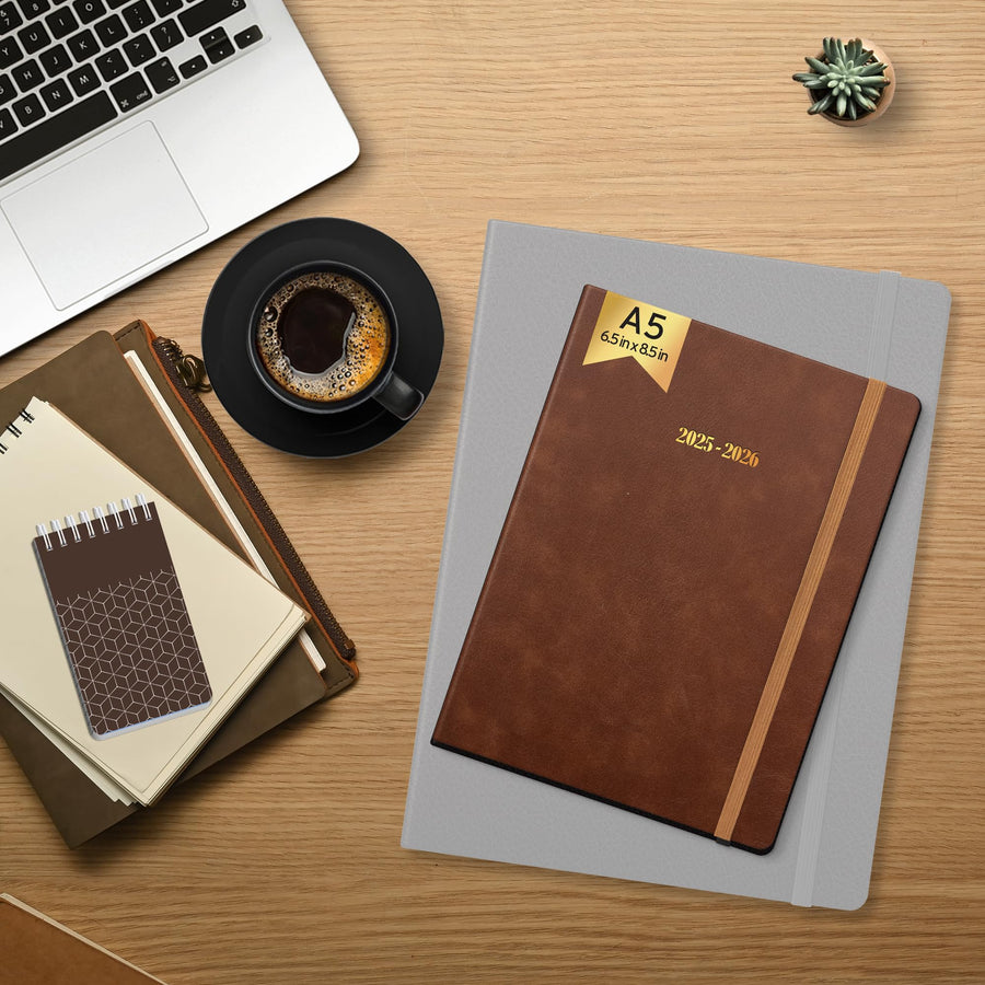 Ensight 2025-2026 HARDCOVER Leather Planner Weekly & Monthly - 8.5x11 Inches - Academic Planner Business Personal or Student - Pen Holder, Thick Paper, July 2025 - June 2026 (Brown)