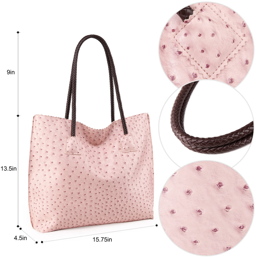 Tote Bag for Women with Zipper Large Ostrich Vegan Leather Shoulder Purses and Handbags