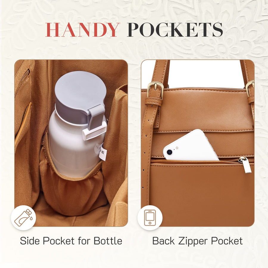 Laptop Tote Bag for Women 15.6 Inch Leather Work Bags Teacher Computer Purse Briefcase Handbag for Office, Travel