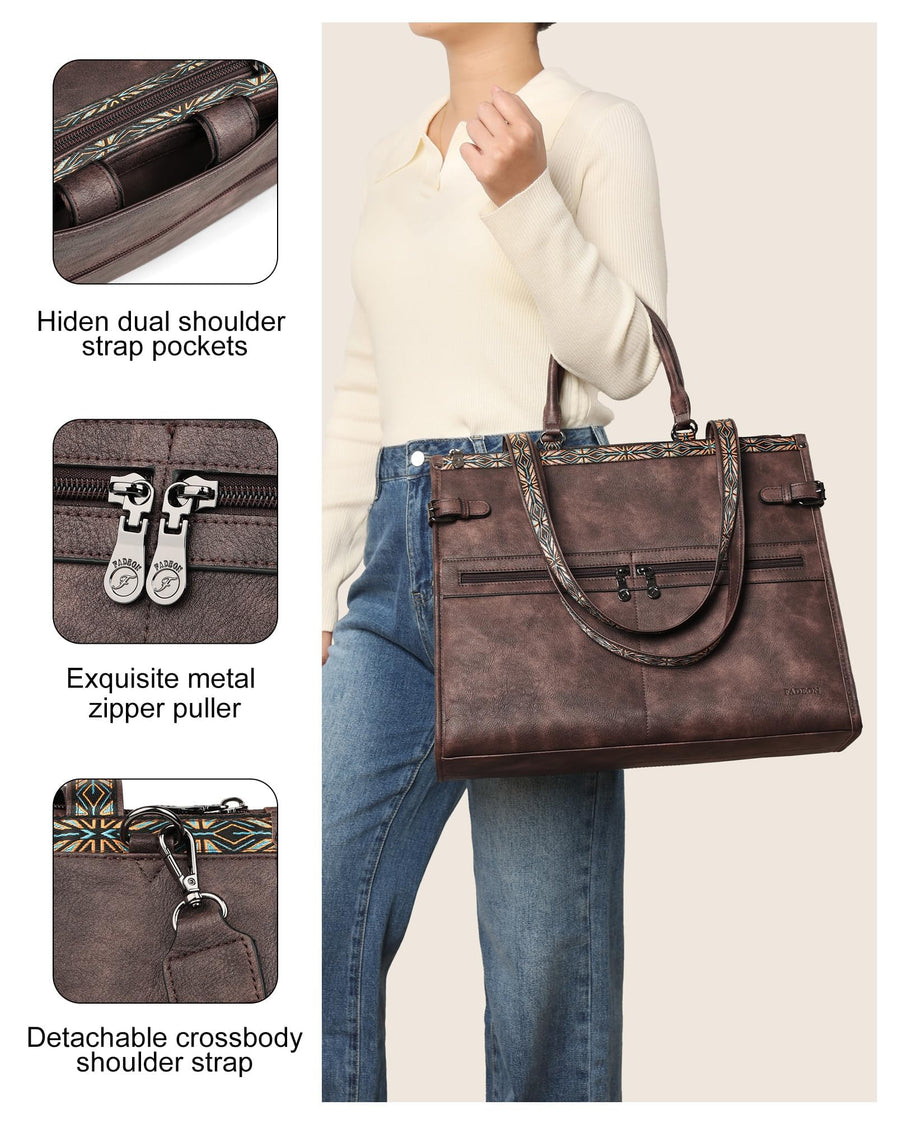 FADEON Laptop Bag for Women Designer PU Leather Large Tote Bags Packpack Purses with 15.6 Laptop Compartment Shoulder Handbag