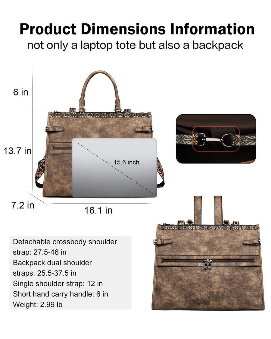 FADEON Laptop Bag for Women Designer PU Leather Large Tote Bags Packpack Purses with 15.6 Laptop Compartment Shoulder Handbag