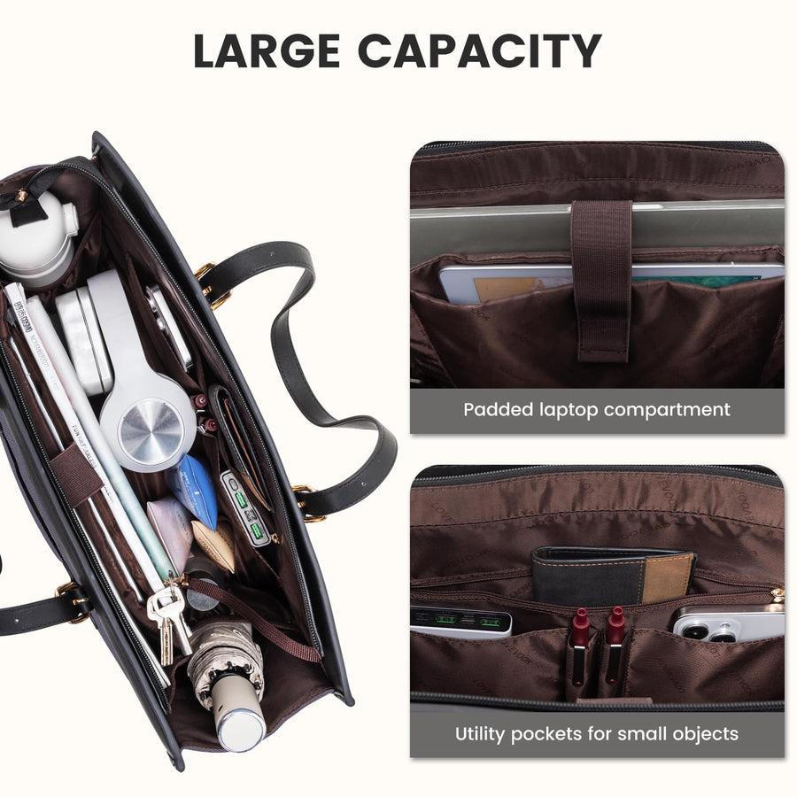 Laptop Bag for Women 15.6 inch Canvas Laptop Tote Bag, Large Capacity Work Bag with Clutch Purse, Computer Bag Office Business Briefcase, Casual Handbag for Travel College Teacher School