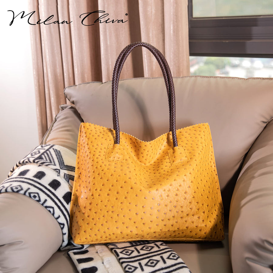 Tote Bag for Women with Zipper Large Ostrich Vegan Leather Shoulder Purses and Handbags