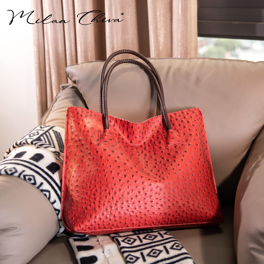 Tote Bag for Women with Zipper Large Ostrich Vegan Leather Shoulder Purses and Handbags