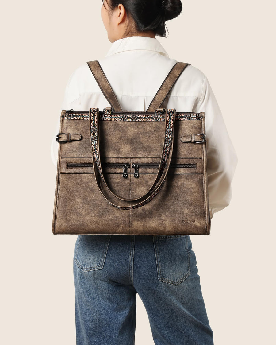 FADEON Laptop Bag for Women Designer PU Leather Large Tote Bags Packpack Purses with 15.6 Laptop Compartment Shoulder Handbag