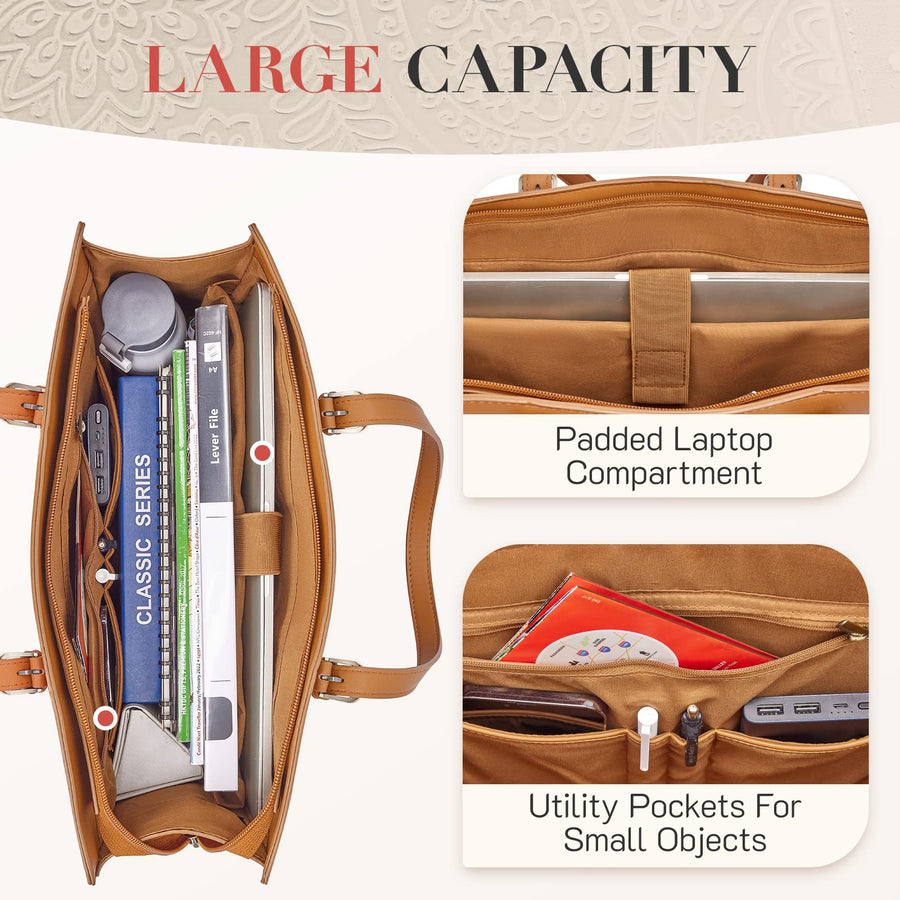 Laptop Tote Bag for Women 15.6 Inch Leather Work Bags Teacher Computer Purse Briefcase Handbag for Office, Travel