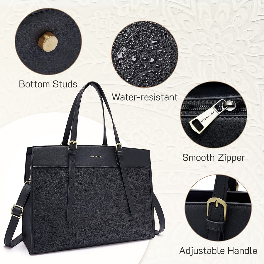Laptop Tote Bag for Women 15.6 Inch Leather Work Bags Teacher Computer Purse Briefcase Handbag for Office, Travel