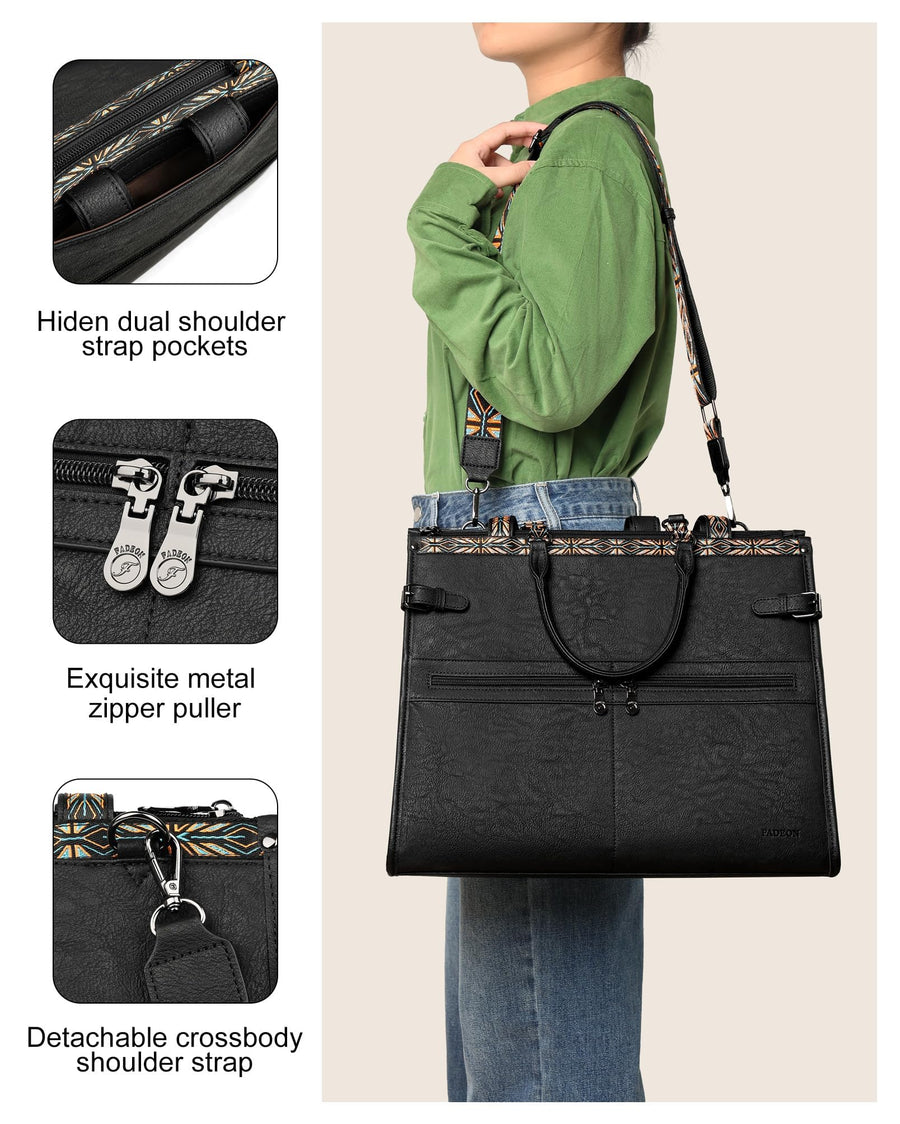 FADEON Laptop Bag for Women Designer PU Leather Large Tote Bags Packpack Purses with 15.6 Laptop Compartment Shoulder Handbag
