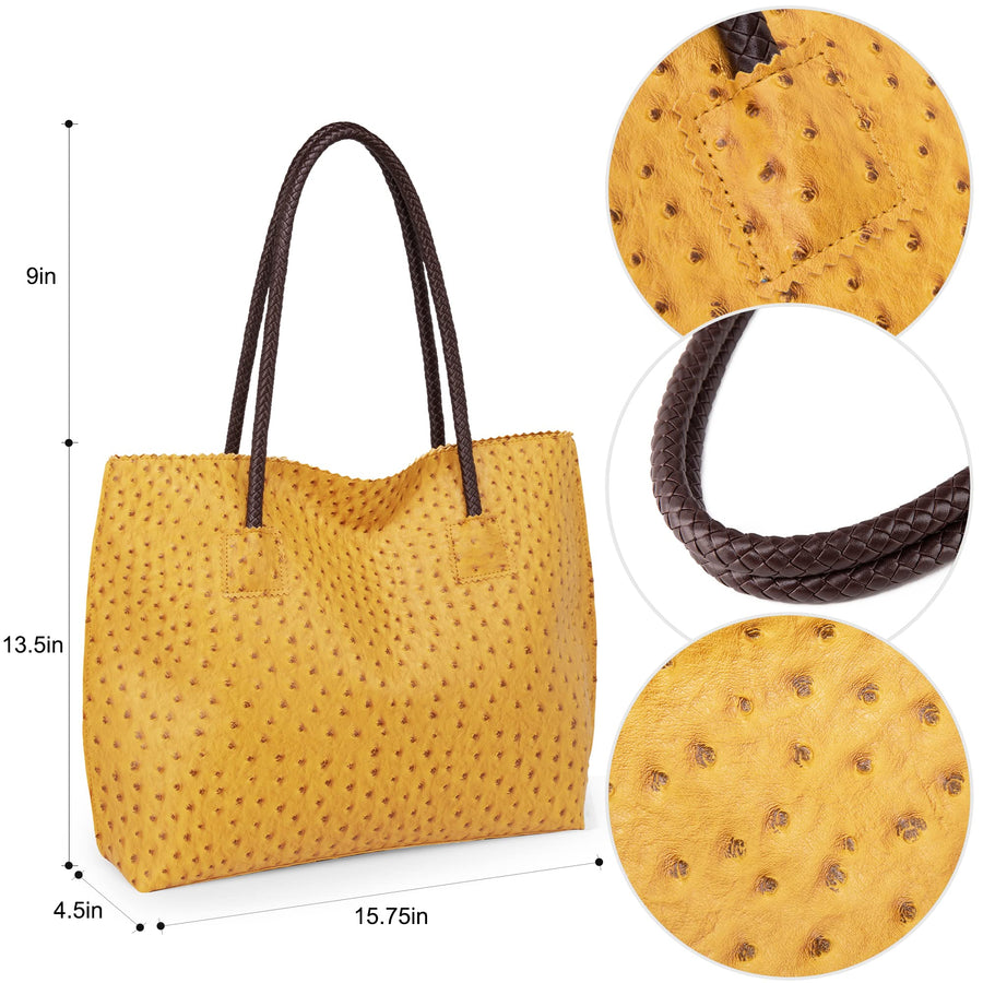 Tote Bag for Women with Zipper Large Ostrich Vegan Leather Shoulder Purses and Handbags
