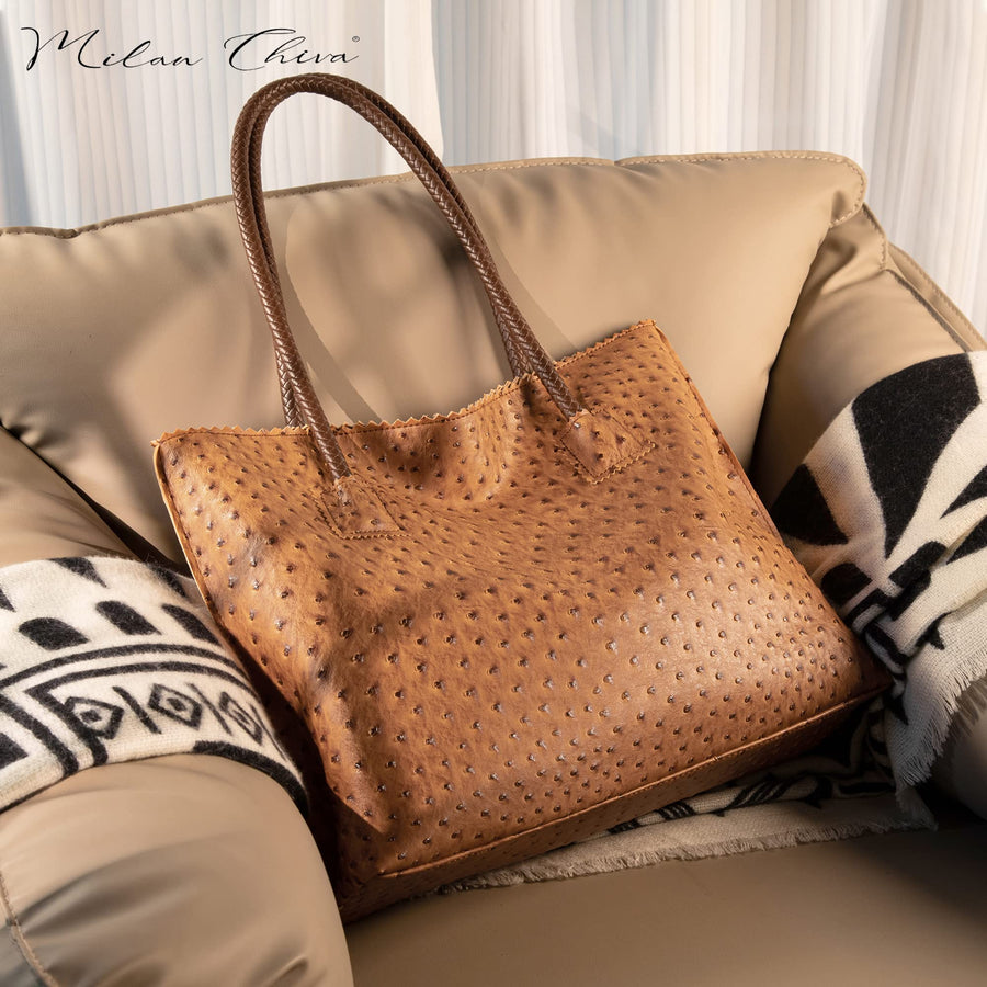 Tote Bag for Women with Zipper Large Ostrich Vegan Leather Shoulder Purses and Handbags