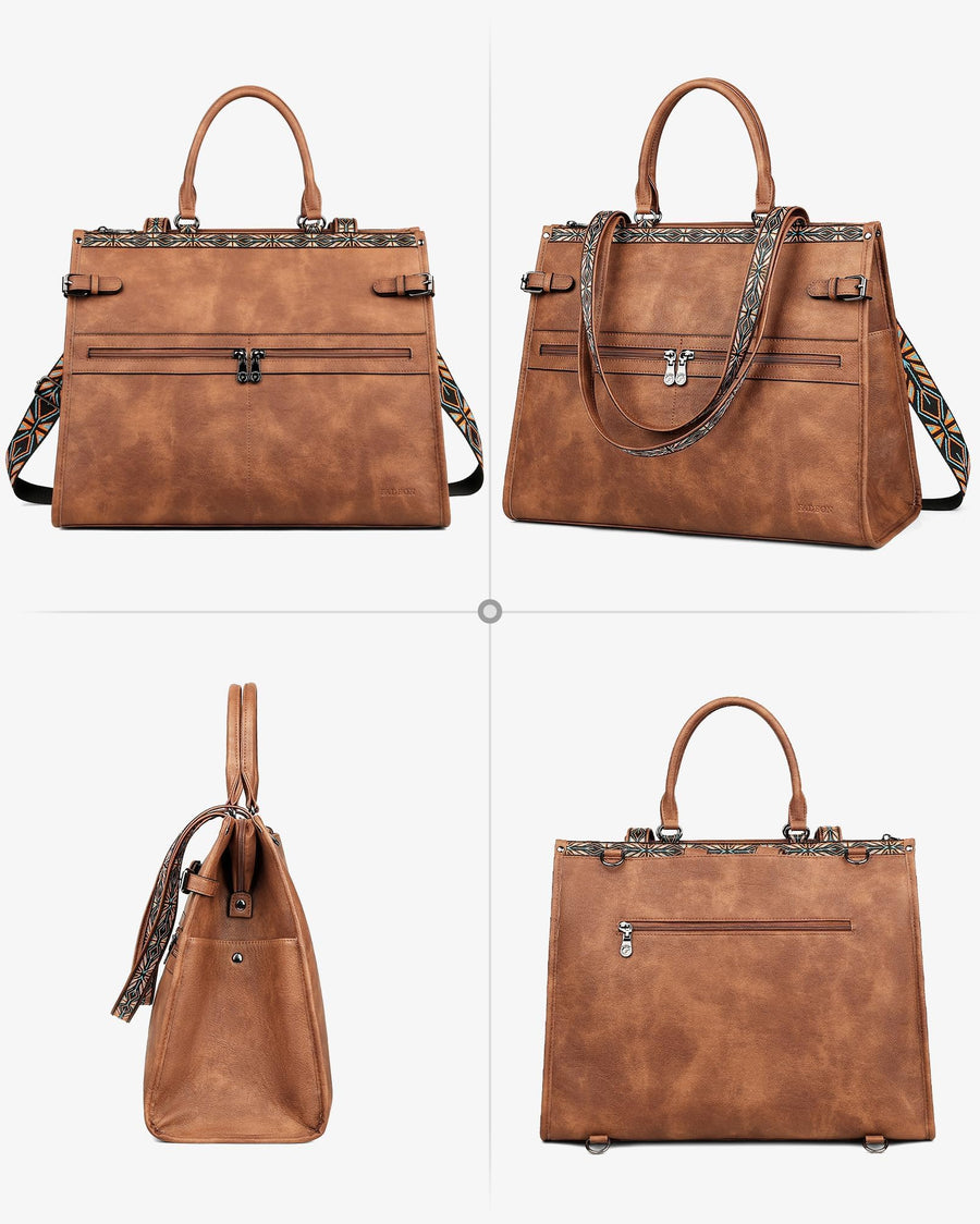FADEON Laptop Bag for Women Designer PU Leather Large Tote Bags Packpack Purses with 15.6 Laptop Compartment Shoulder Handbag
