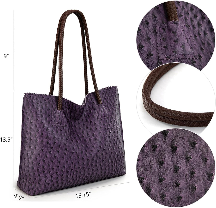 Tote Bag for Women with Zipper Large Ostrich Vegan Leather Shoulder Purses and Handbags