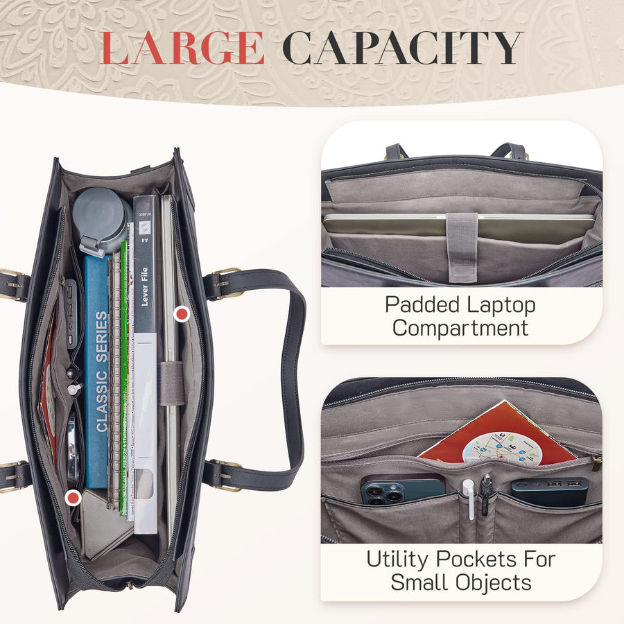 Laptop Tote Bag for Women 15.6 Inch Leather Work Bags Teacher Computer Purse Briefcase Handbag for Office, Travel