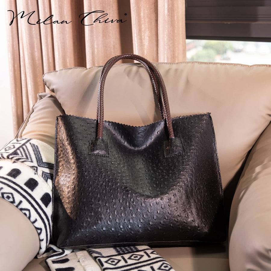 Tote Bag for Women with Zipper Large Ostrich Vegan Leather Shoulder Purses and Handbags