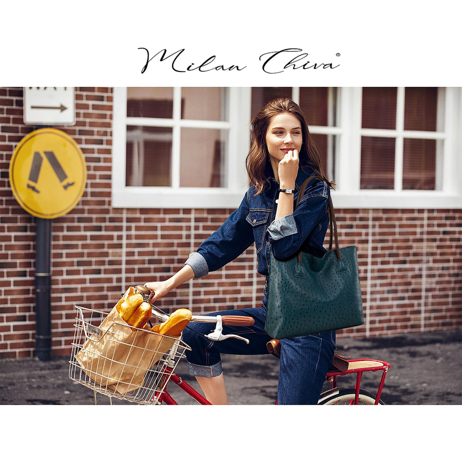 Tote Bag for Women with Zipper Large Ostrich Vegan Leather Shoulder Purses and Handbags