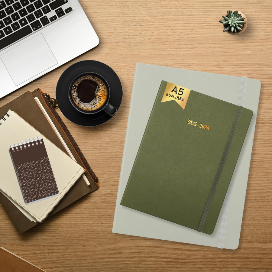 Ensight 2025-2026 HARDCOVER Leather Planner Weekly & Monthly - 8.5x11 Inches - Academic Planner Business Personal or Student - Pen Holder, Thick Paper, July 2025 - June 2026 (Brown)