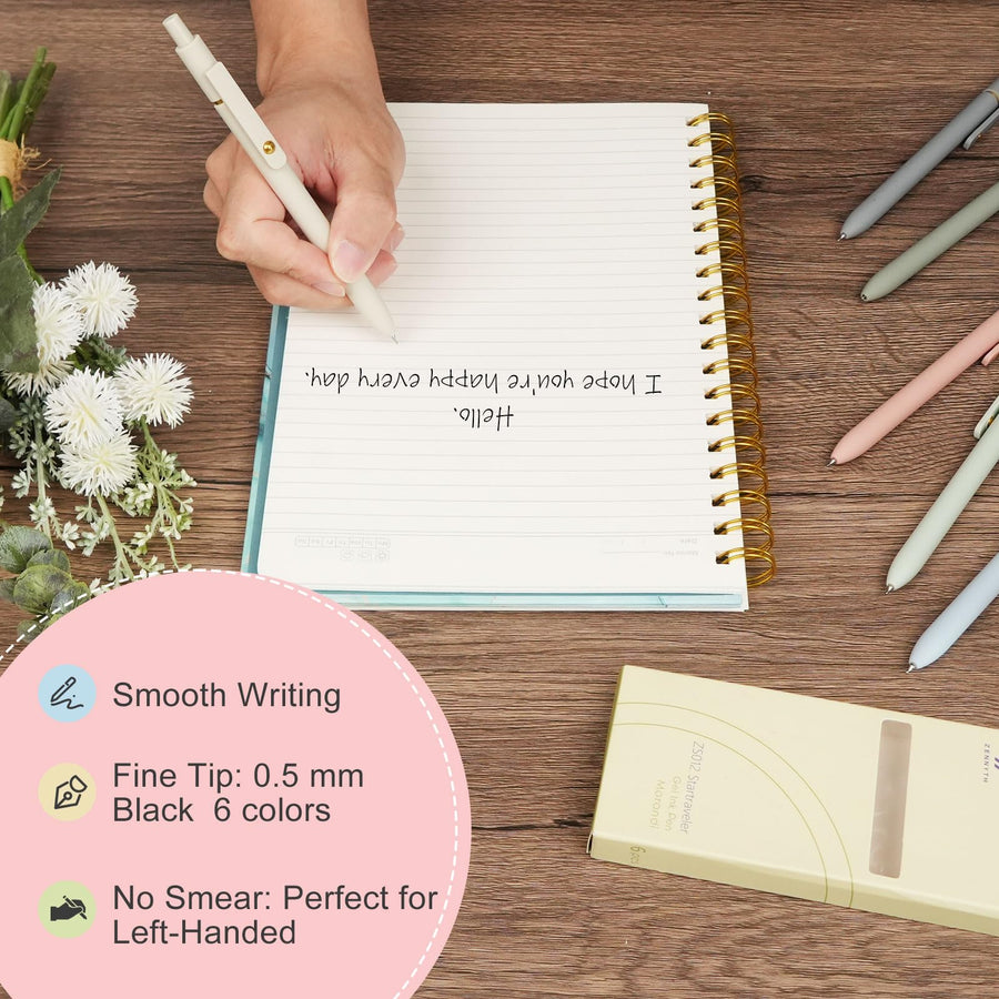 Gel Pens, 6 Pcs 0.5mm Quick Dry Black Ink Pens Fine Point Smooth Writing Pens, Cute Office School Supplies Gifts for Women