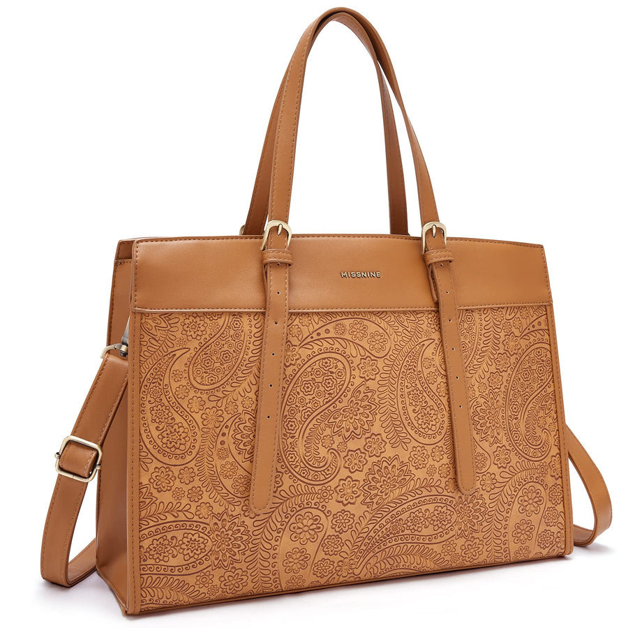 Laptop Tote Bag for Women 15.6 Inch Leather Work Bags Teacher Computer Purse Briefcase Handbag for Office, Travel